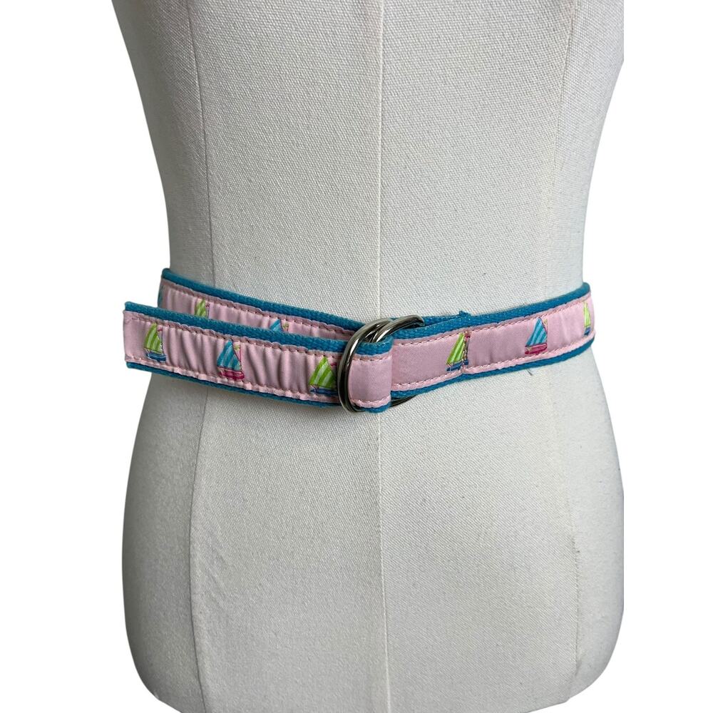 Douglas Paquette Sailboat Belt Small Pink Ribbon Skinny Nautical Blue Preppy